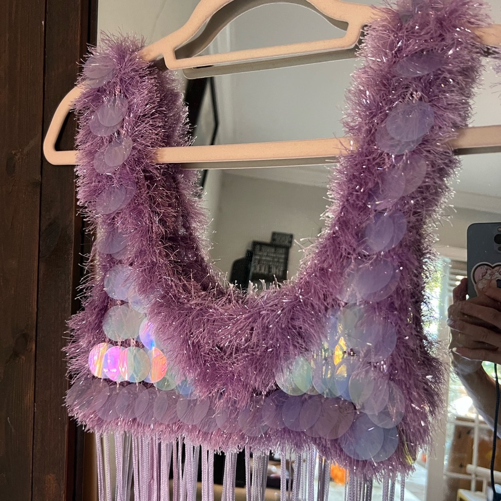 Lavender Sequin Fringe Mini Dress - Unbranded
